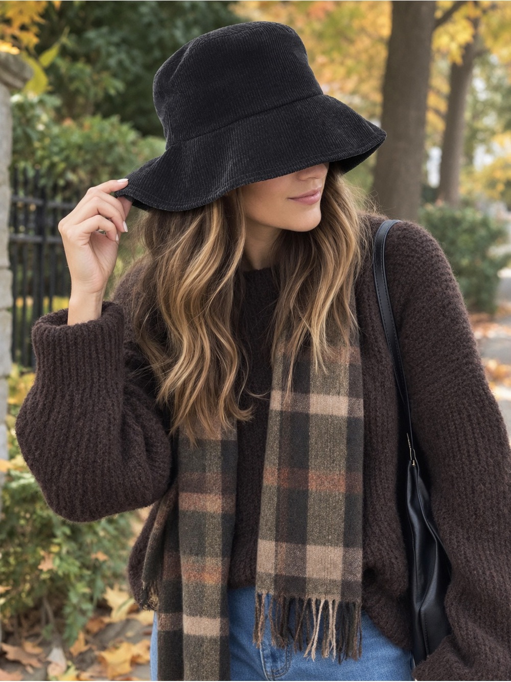 Jessica Simpson Black Corduroy Wide-Brim Hat